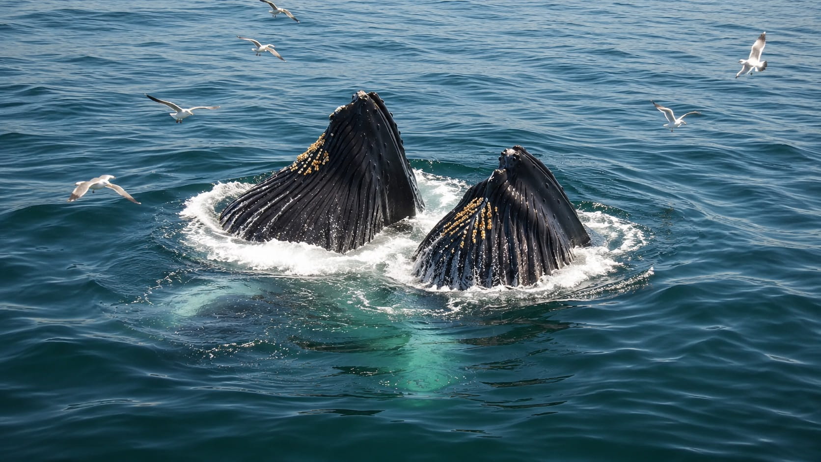 Boston whale watching tour — humpback whale breaching at golden sunset over the Atlantic