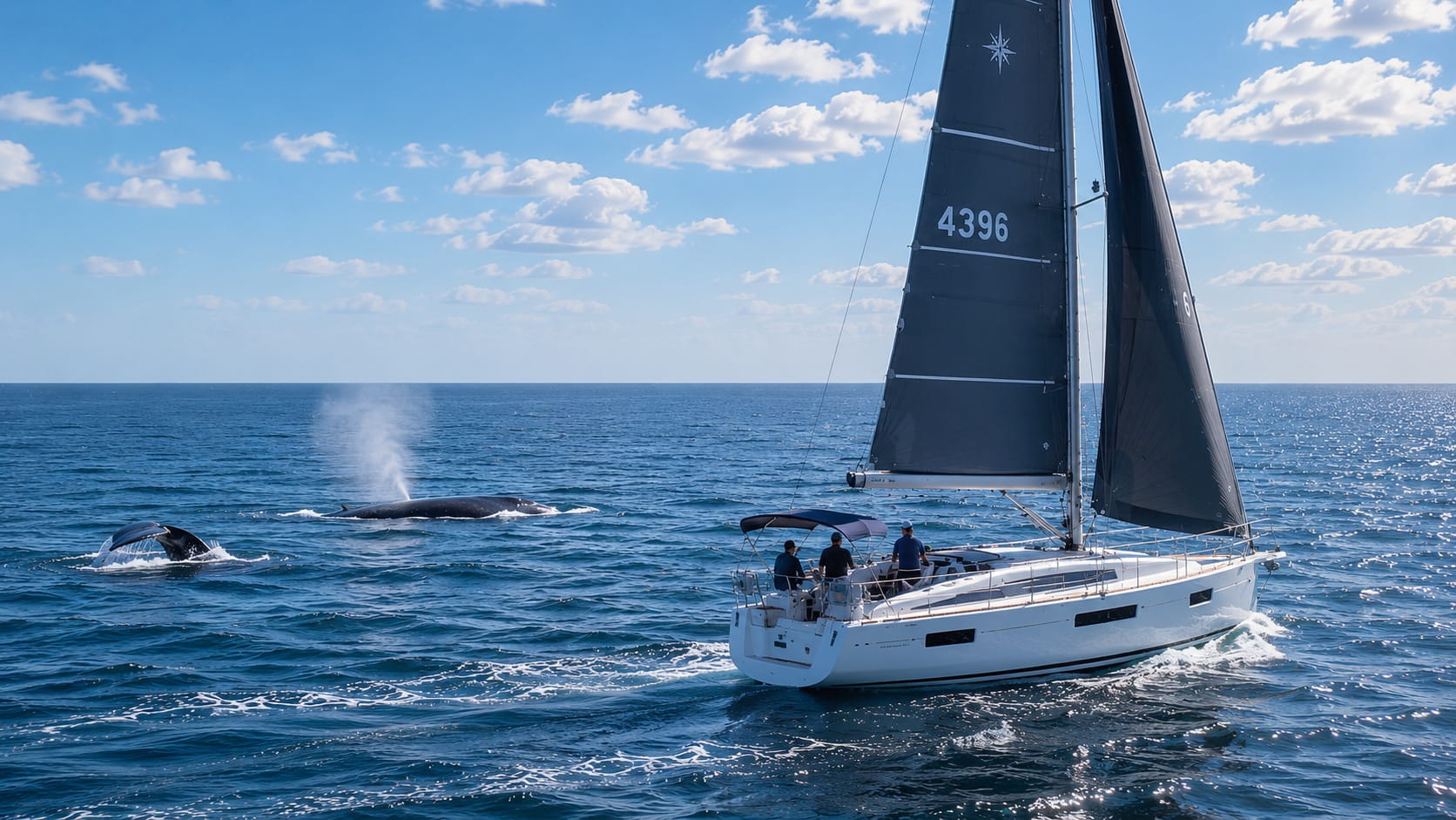 Whale watching tour Boston — humpback whale flukes and seabirds on Stellwagen Bank